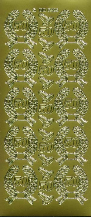 6425 - 50 i laurb�rkrans  - stickers - �rstal guld